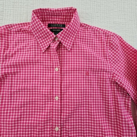 Lauren Ralph Lauren Green Label Shirt Women's Small Pink Check Long Sleeve EUC - Picture 7 of 16